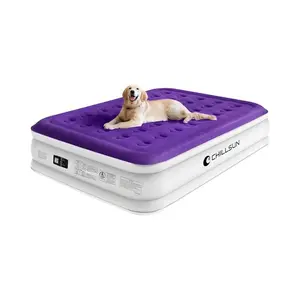 CHILLSUN Queen Air Mattress with Built in Pump-Inflatable Blow Up Mattress Luxury Double High Mattresses for Home Portable Camping Travel, 80x60x18in, 650lb MAX
