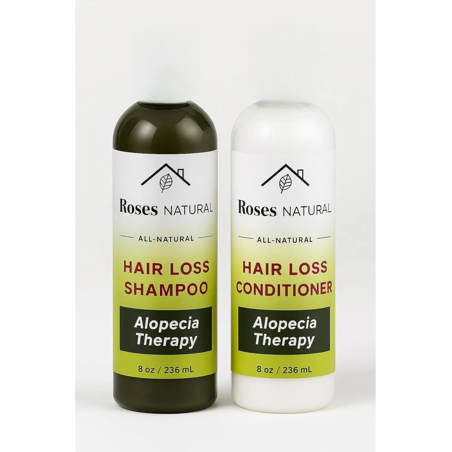 Roses Natural Hair Loss Shampoo & Conditioner Set 8 oz Each Plant-Based Alopecia Therapy All-Natural Formula for Anti-Hair Loss Made in the USA