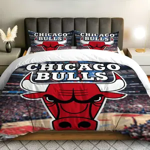3PCS Duvet Cover Set, 1 Duvet+2 Pillowcases(Without filler), Sports Team Bulls Logo Basketball Stadium Fan theme, Christmas bedding set, Chicago Bulls Duvet Decoration Suitable for bedroom dorm game room sports lounge.