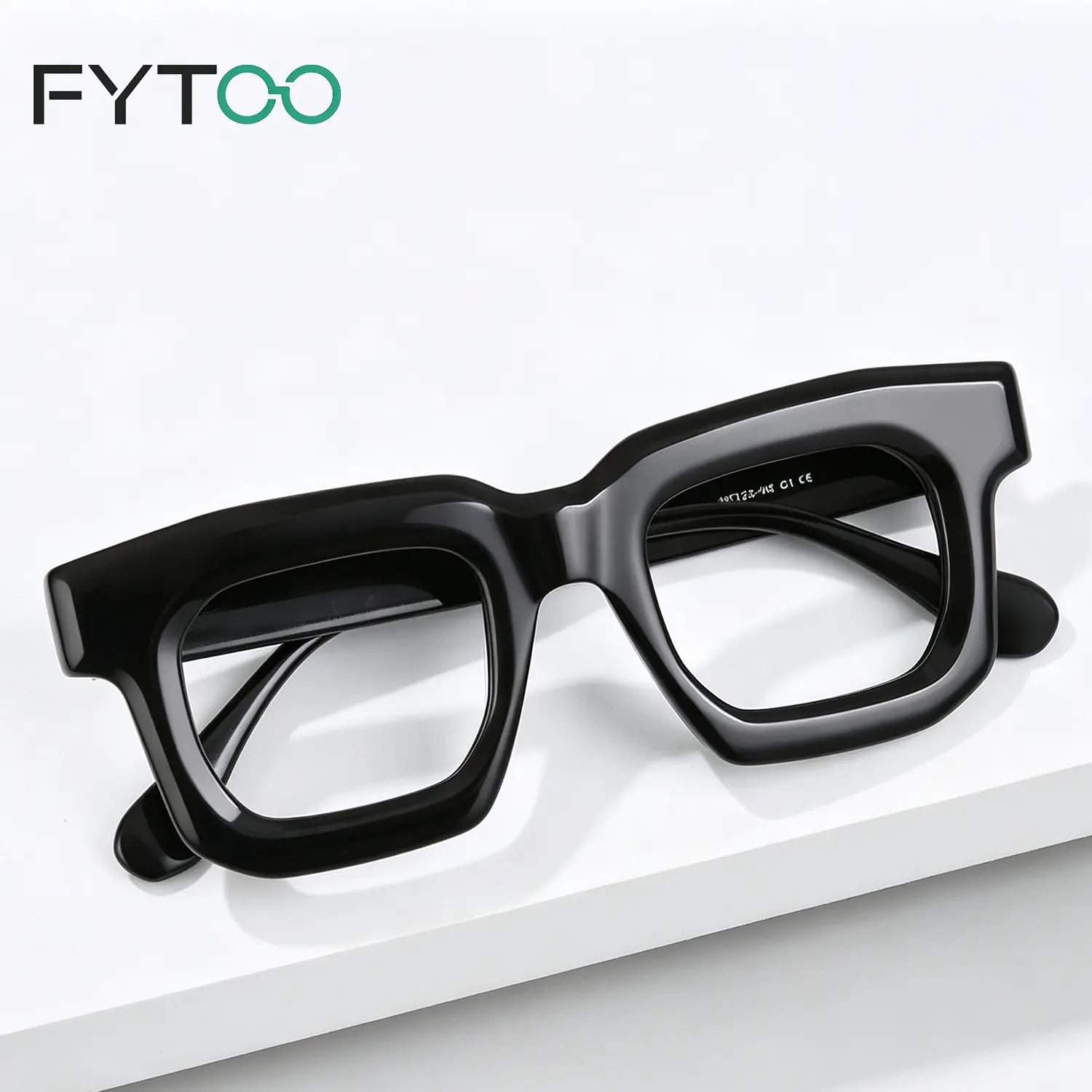 FYTOO Glossy Black Chunky Square Acetate Glasses, Bold Retro Thick Frame Statement Eyeglasses
