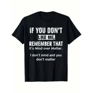 [Mind Over Matter T-Shirt] High Elasticity Cotton Men's "Mind Over Matter" Graphic T-Shirt |       Loose Fit Short Sleeve Round Neck For Casual & Sports Wear, Spring/Fall Streetwear Essential, Durable Fabric, PLUS SIZE