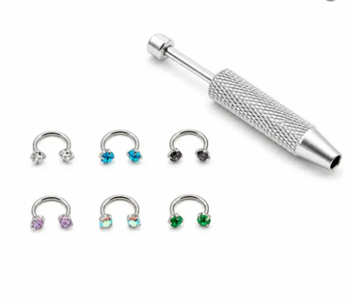 18G 6pc Internally Threaded 316L Titanium Steel Gem Nose Ring Set for Piercing Addicts, Unisex Horseshoe & Hoop Rings with Guiding Needle, Free Ball Holder, Artificial Zircon, Safe Installation, Everyday Wear Nose Piercing Jewelry