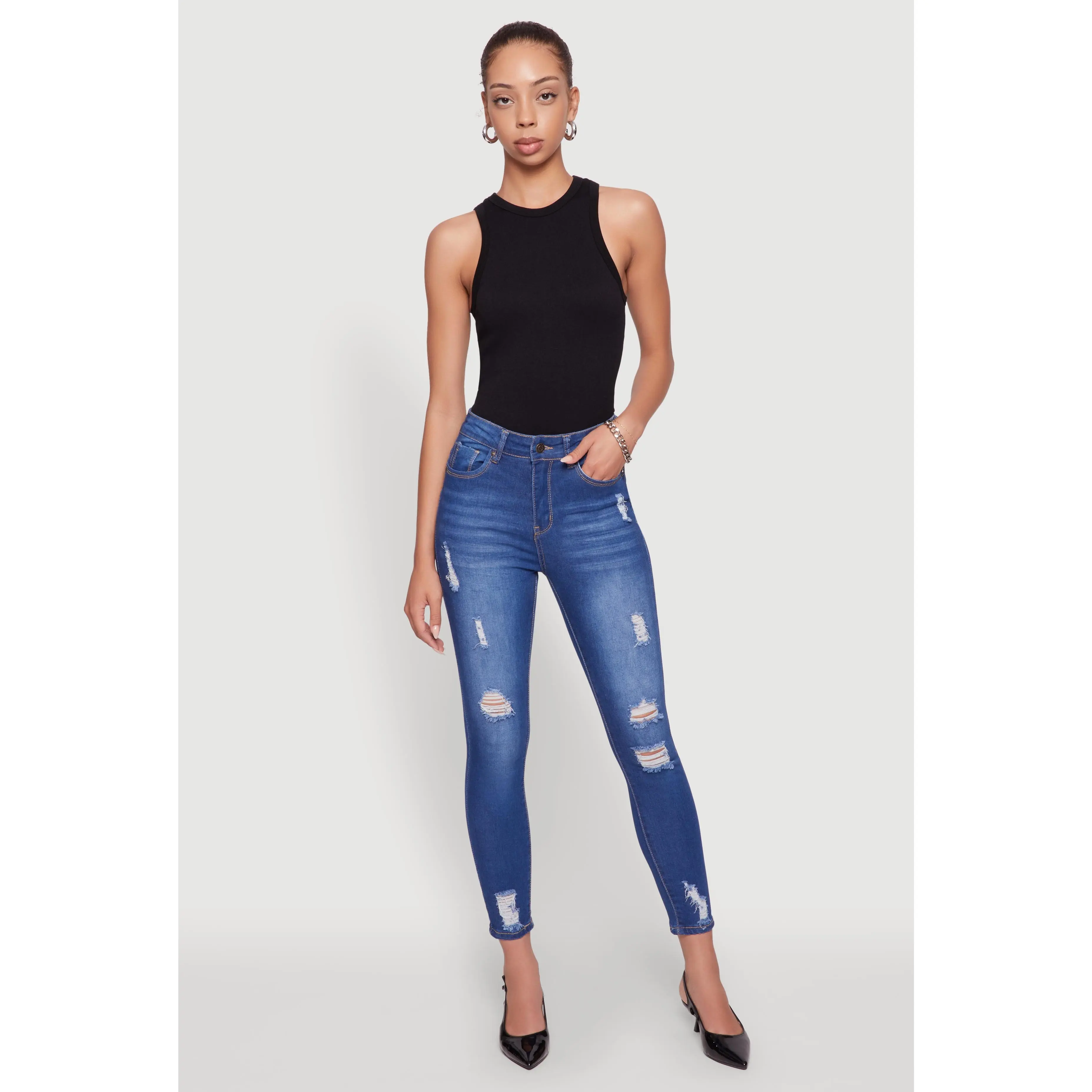 WAX Distressed Frayed Skinny Jeans