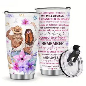 1pc Water Bottle Sister Gifts From Sister Soul Birthday Christmas Presents for Women Girls Bestie Female Friends Halloween Thanksgiving Gift Ideas Friendship Floral Mug Tumbler Unique Valentine'S Day Insulated Thermos Drinkware