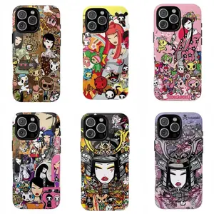 Pink Colorful T-To.ki.doki Phone Case, Cool Lady and Tiger Graphic Cute Phone Case, Trendy Aesthetic, for iPhone 11 12 13 14 15 16 17 Pro Pro Max Plus, Mobile Phone Accessory
