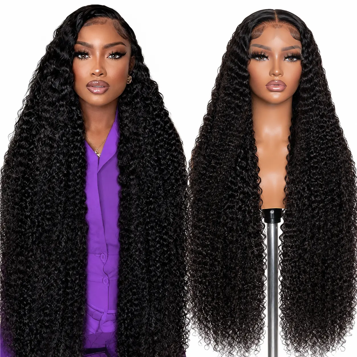 28 Inch Deep Curly Lace Front Wig Human Hair STLDORY HAIR SHOP 13x4 HD Lace Frontal Wig Natural Black Kinky Curly Human Hair Wig Pre Plucked with Baby Hair for Women Daily Wear