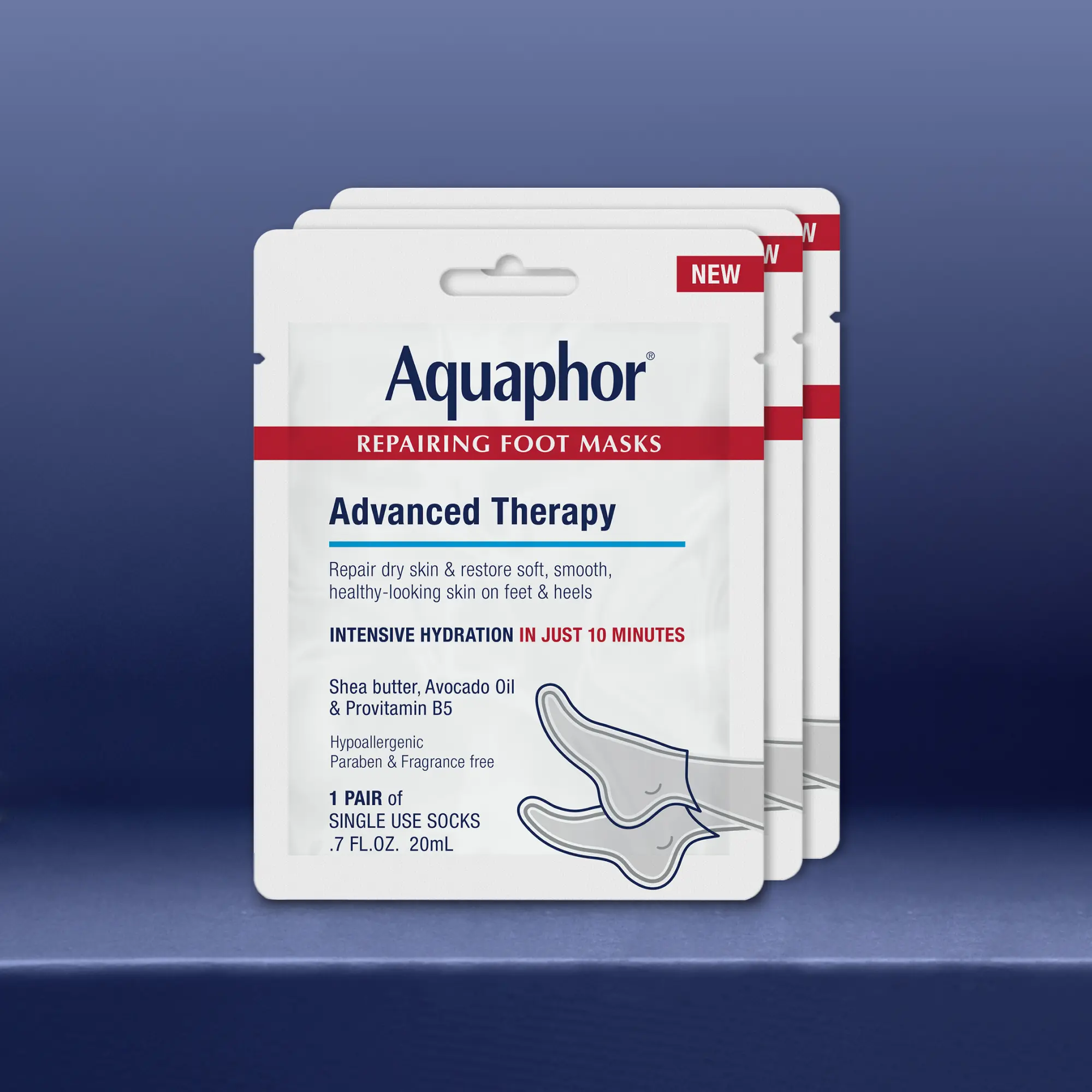 Aquaphor Repairing Foot Masks – Moisturizing Foot Socks with Avocado Oil & Shea Butter (3-Pack)