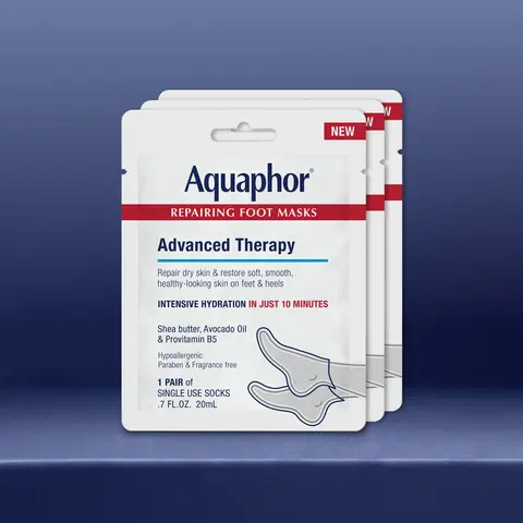 Aquaphor 3-Pack Repairing Foot Masks - Fragrance-Free Moisturizing Socks with Avocado Oil, Shea Butter, Bisabolol, Glycerin Moisturizer, Hydrate Dry Skin, All Skin Types, Beach Foot Care