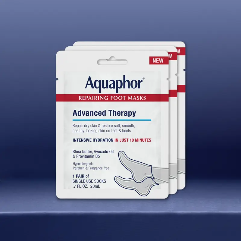 Aquaphor 3-Pack Repairing Foot Masks - Fragrance-Free Moisturizing Socks with Avocado Oil, Shea Butter, Bisabolol, Glycerin Moisturizer, Hydrate Dry Skin, All Skin Types, Beach Foot Care