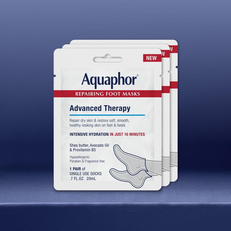Aquaphor 3-Pack Repairing Foot Masks - Fragrance-Free Moisturizing Socks with Avocado Oil, Shea Butter, Bisabolol, Glycerin Moisturizer, Hydrate Dry Skin, All Skin Types, Beach Foot Care