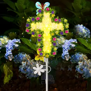 1 Pack Solar  Cross Garden Stake Lights, Yard Solar Lights Cemetery Decorations For Grave Outdoor Light  Cross Sympathy Memorial  For Grandma, Garden Lawn Patio Pathway Deco