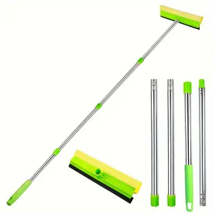 10-inch Wide Window Squeegee Set, a versatile 2-in-1 tool for cleaning windows and car windshields. It comes with an extendable long handle ranging from 29 cm to 147.32 cm, fitted with a blade and a sponge, suitable for