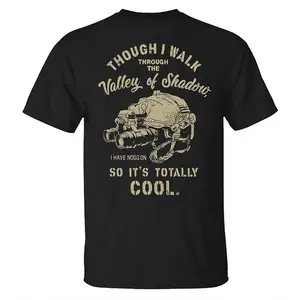 Tactical Night Vision NODs Shirt Funny Tactical Humor Tee Though I Walk Through Valley of Shadow Military Operator Graphic T-Shirt Veteran Gear Night Ops Tactical Tee for Men