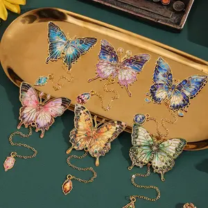 6Pcs Vintage Colorful Metal Butterfly Bookmarks with Tassel Pendants, Elegant Book Clip for Readers, School Supplies & Creative Gift for Book Lovers, Office & School Stationery