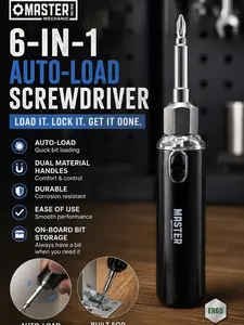 Master Mechanic 6-in-1 Auto-Load Screwdriver - Tools & Hardware Power Tool with Lifetime Warranty