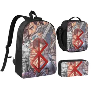 Spacious Berserk Backpack 3pcs Set Berserk volume 1 Daily School Backpack with Insulated Lunch Bag & Pencil Pouch Practical Trendy Berserk manga Bag Birthday & Back to School Gifts