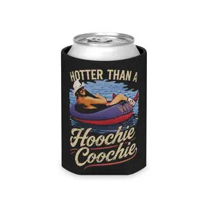 Hotter Than A Hoochie Coochie Can Cooler, Funny Country Music Koozie, Retro Lake Day Drink Sleeve, Summer Beer Holder, Regular & Slim Can Cooler