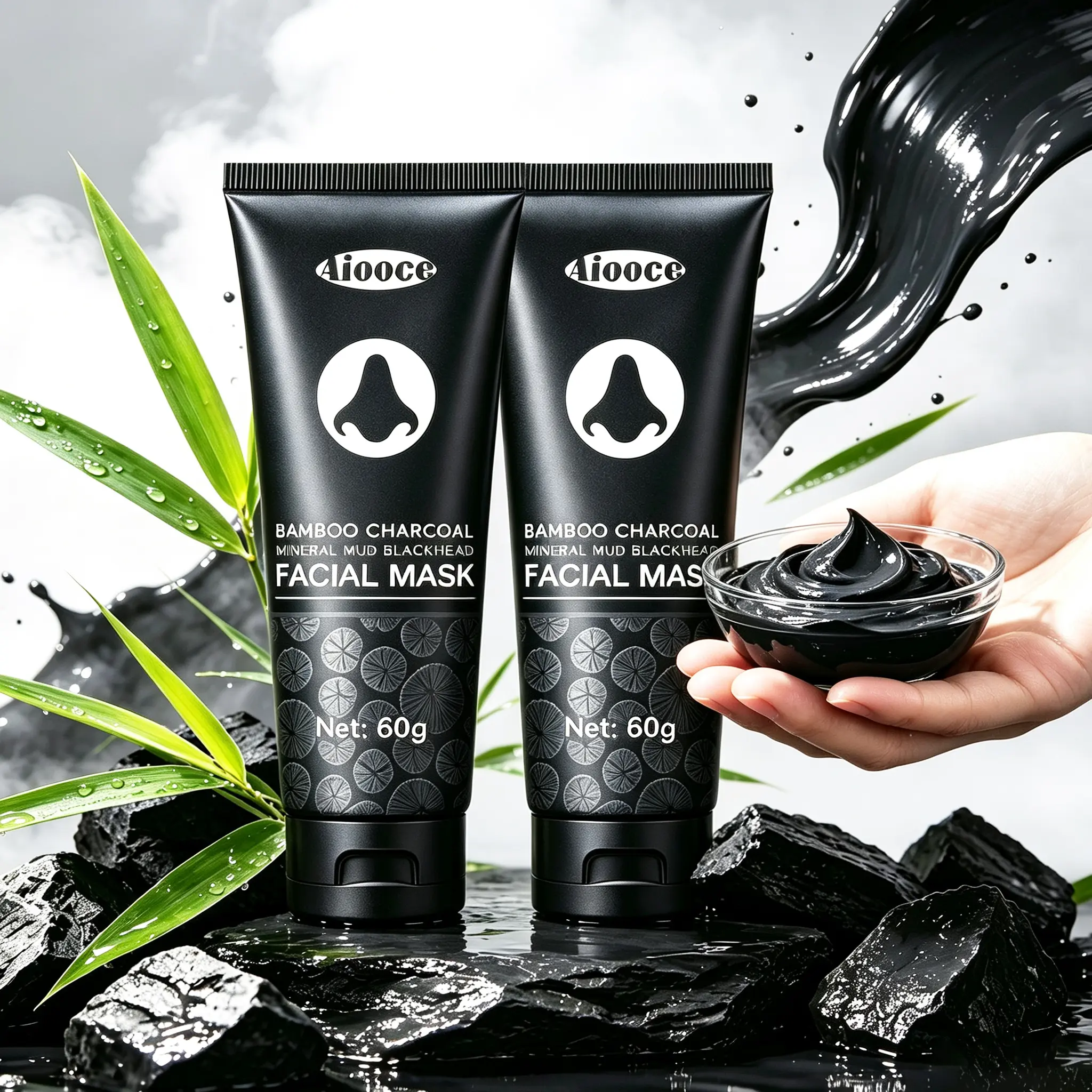 Bamboo Charcoal Peel-Off Facial Mousse Mask - Nose & Face Blackhead Remover, Alcohol-Free Skin Care Product, Soothing, Hydrating, Pore-Cleansing, Pore Control, Natural, Witch Hazel, Suitable For All Skin Types