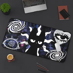 Creepy Cute Cat Mousepad Dark Punk Trippy Eye Design Aesthetic Desk Mat for Gaming and Office Goth Grunge Alt Kawaii Style Goth Lovers Gift
