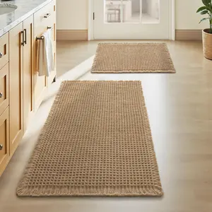 Two-Piece Waffle Kitchen Bathroom Rug Set, Bohemian Style Anti-Slip Washable Absorbent Mat, Super Soft Rubber Backed Floor Mats for Kitchen Bath Tub Shower, Boho Style Rug, Household Decorative Rug