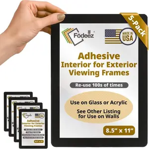 Letter-Size 8.5 x 11 Adhesive Interior for Exterior Viewing Frames - Reusable Sticker Holder Display for Windows & Doors, Paper Holder, Dry Erase, Non Acylic & Non Magnetic - Black, Pack of 5