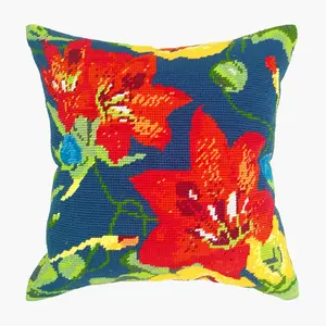 Needlepoint Pillow Kit - Trumpet Creeper-Blue
