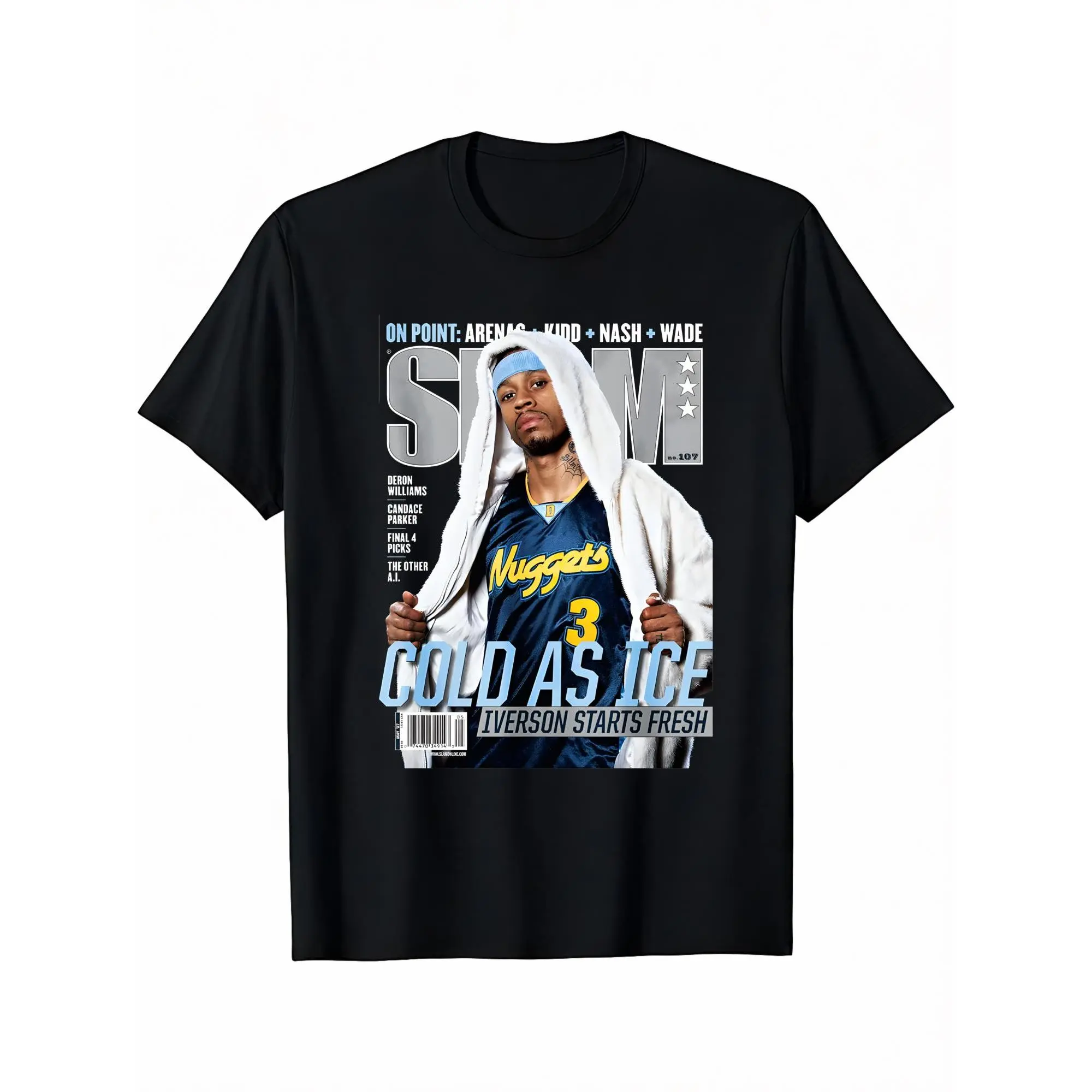 Men's Fitted 100% Cotton Short-Sleeve Graphic Print T-Shirt - Retro Streetwear Preppy Casual Top with Vintage Allen Iverson SLAM Cover, Digital, Figure, Cartoon Prints, Chic Cut, Halloween Holiday New Year Wear (Do Not Dry Clean), Fitted Cut, Pure Cotton