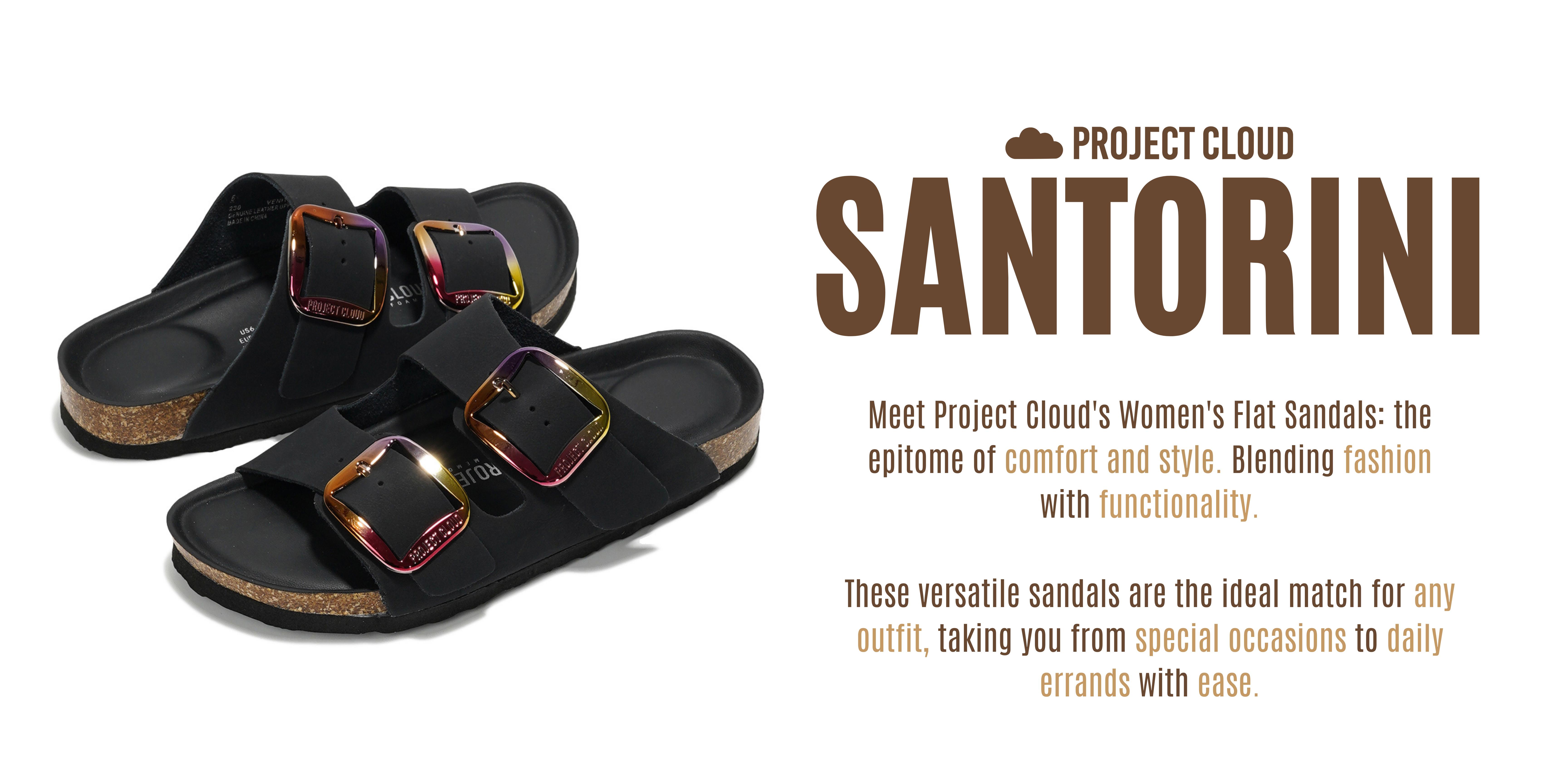 Project Cloud Women's Genuine Leather Flat Sandals | Casual Summer Walking Footwear | ProjectPlush | Lightweight Non-Slip – Santorini