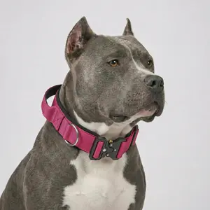 Rose Red Tactical Dog Collar for Pitbull American Bully Strong Puller No Pull K9 Professional Gear with Metal Buckle Control Handle Soft Padded Adjustable Dog Collar for Large Breeds Outdoor Walking