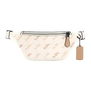 COACH Warren29 Equestrian Print Leather Crossbody Bag for Men, Mini Sling Chest or Waist Bag in Beige