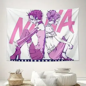 NANA Tapestry Wall Hanging - Smooth, Vibrant Pink & Purple Character Print, Lightweight Soft Peach & Light Beige Polyester Fabric, Decorative Horizontal Tapestry with Size Options for Living Room, Bedroom Home Decor