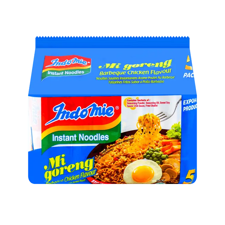 Indomie BBQ Chicken Stir Fry Asian Noodles - 85g x 5 Pack, Fried Instant Noodles, Instant Food, Seasoning Powder Included, Ambient Pantry Food