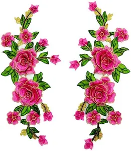 Fabric 3D Colorful Flower Lace Sewing Applique Patch Collar Applique DIY Craft Neckline Sewing Embroidery Patches Accessory for Cheongsam Clothes Dress 2 Pcs/lo (Pink)