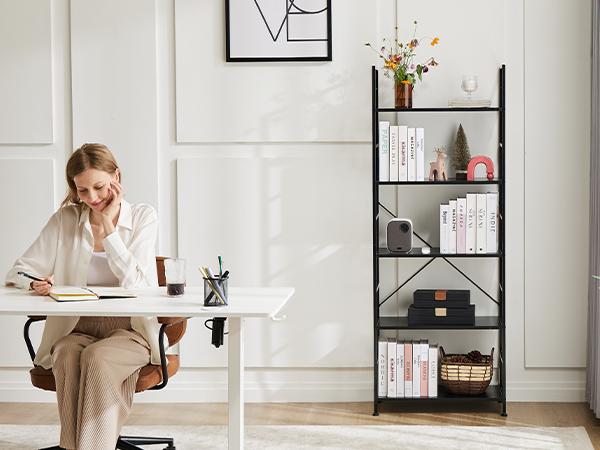 5 Tiers Bookshelf, Classical Modern Book Shelf, Tall Display Shelves in Living Room/Home/Office, Storage Organizer for CDs/Books/Movies