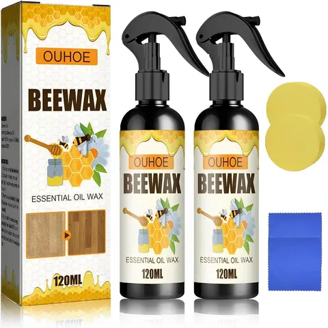 120ml Natural Beeswax Wood Care Spray - Spray Format Cleaning Solution, Hardwood Floor Polishes with Wax-Coat Finish, Interior Care Coating Agent for Cabinets, Tables & Household Quick Touchups