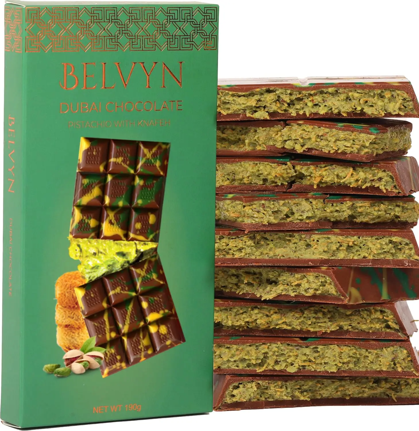 Dubai Chocolate Bar Pistachio Deluxe 4 oz Bar, Rich Milk Chocolate, Luscious Pistachio Filling with Crisp Kataifi Threads, Iconic Dubai Knafeh Treat