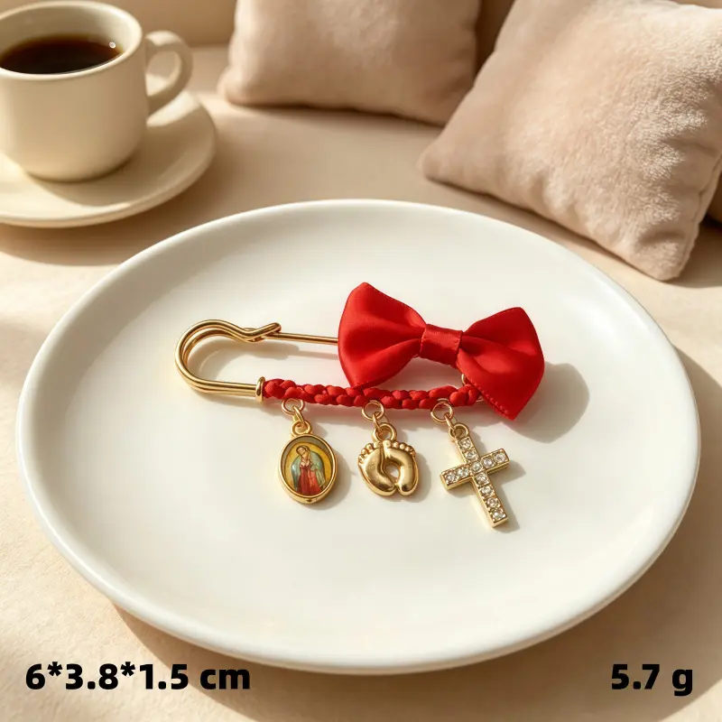 Red Bow Mary Charm Pin