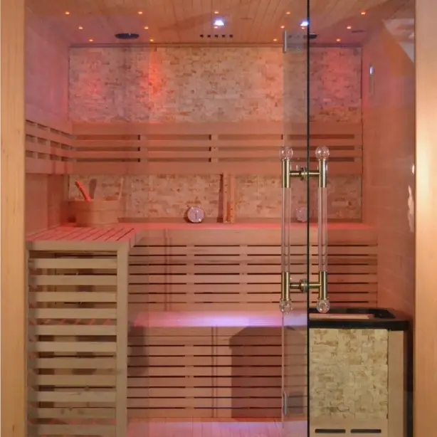 Hylivesaunas Wood Home Traditional Steam Sauna, 6 Person Luxurious Indoor Canadian Hemlock Wooden Spa Room, with 6 kw Heater, Audio Speaker, Rocks, Water Bucket, Spoon, Lights