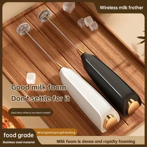 A rechargeable electric milk frother, handheld milk frother, equipped with a stainless steel egg beater, suitable for coffee, latte, cappuccino, egg beater - suitable for families, camping, travel, wedding gifts, Milk Frother Wand
