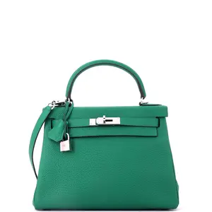 Pre-owned HERMÈS Leather Top Handle Bags Hermes Kelly Handbag Vert Vertigo Togo with Palladium Hardware 28 by Rebag
