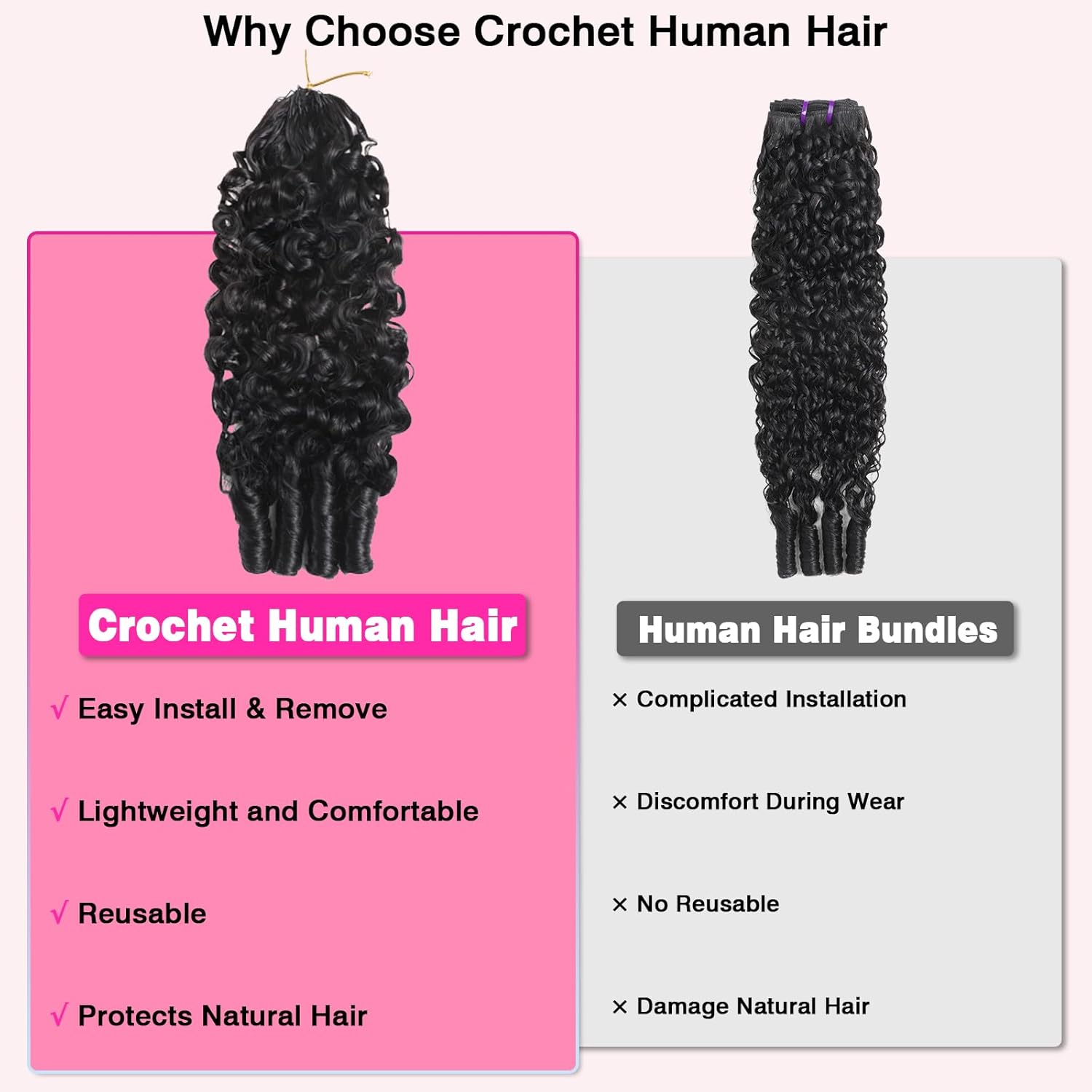 Bling Hair Burmese Curly Crochet Human Hair for Miracle Knots Boho Braids Burmese Curly Knotless Pre-Separated 50g / Bundle - Time-Saving,  4 to 5 Bundles Recommended for a Full Head