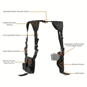 Shoulder-mounted holster, air rifle holster, universal vertical holster, adjustable to fit most pistol models.