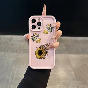 A High Bamboo Pink Sunflower Butterfly Flower TPU Material Shockproof Case with Precise Cutouts, Suitable for Apple Iphone Models 6/7/8/X/11/12/13/14/15/16 Pro/16 Pro Max/16 Plus.