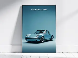 Unfame, Vintage Porsche 911 Art Print  Blue Photorealistic Poster | Contemporary Automotive Art for Garage & Office  Car Enthusiast Decor