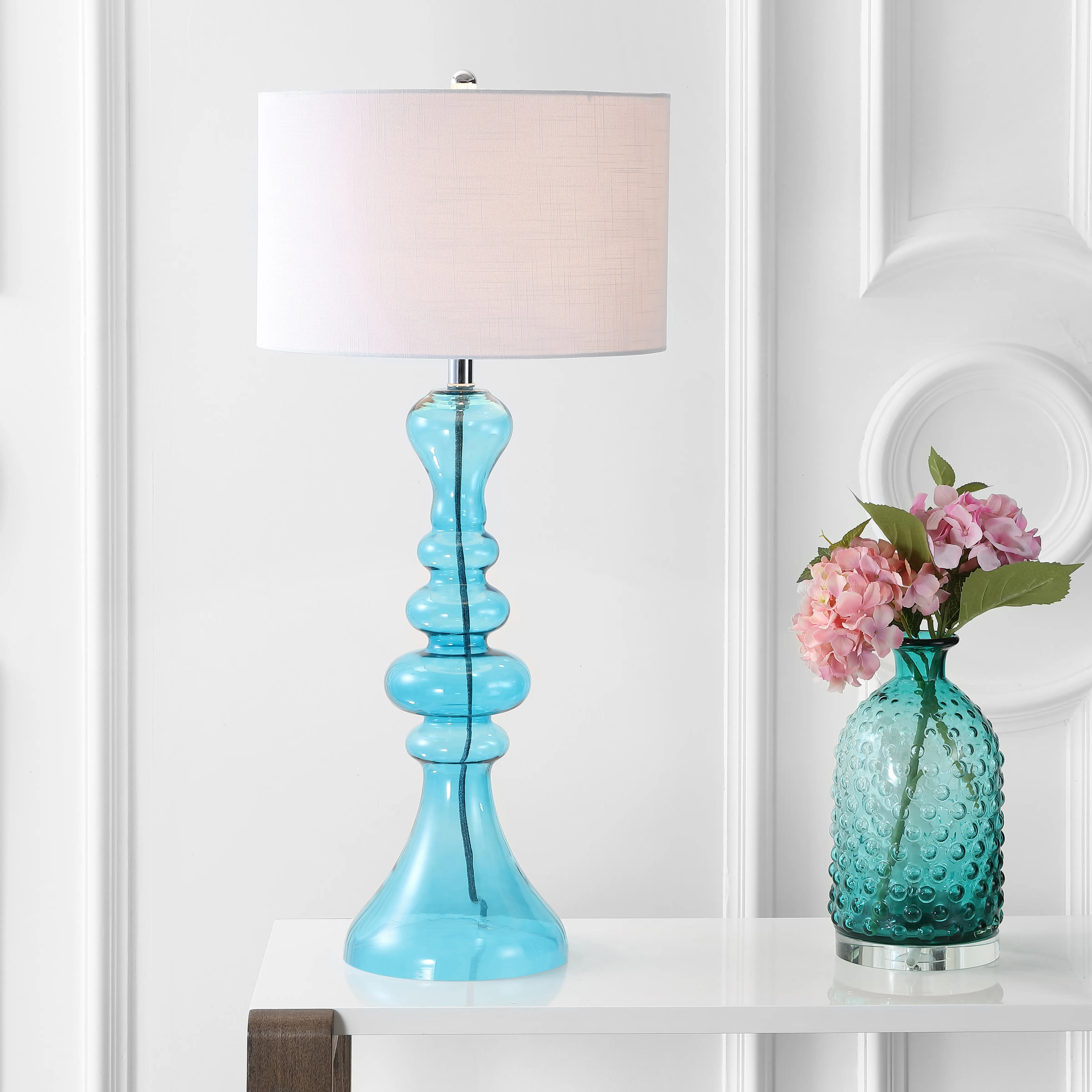 JONATHAN Y Madeline Pillar Table Lamp - Irregular Curve Mercury Glass Base, Rotary Switch, Eco-Friendly, LED Compatible, Home Decor Light for Bedroom, Living Room