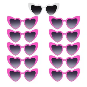 Heart-Shaped Sunglasses Set (1 + 10 Rose ), Vintage Cat Eye Heart Sunglasses, Perfect for Bridal Shower, Bachelorette Party, Wedding