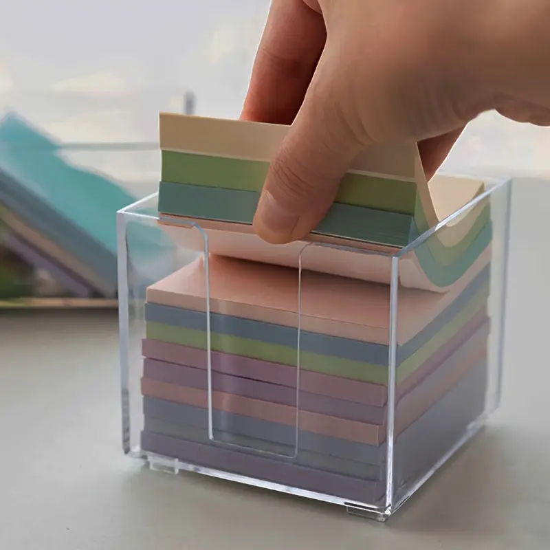 1pc Acrylic Desktop Note Storage Box - Clear, Waterproof, and Windproof - Simple Office Stationery Organizer for Handbooks and Office Supplies, Office Accessories