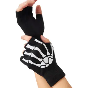 Skeleton Gloves For Women Men Adults Fingerless Goth Gloves Glow In The Dark Halloween Costume Emo Accessories