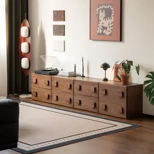 Wayshome Stackable Solid Wood Nightstand with Drawer, Mid-Century Modern End Table Multifunctional TV Console Small Entertainment Center with Storage Cabinets for Bedroom Living Room