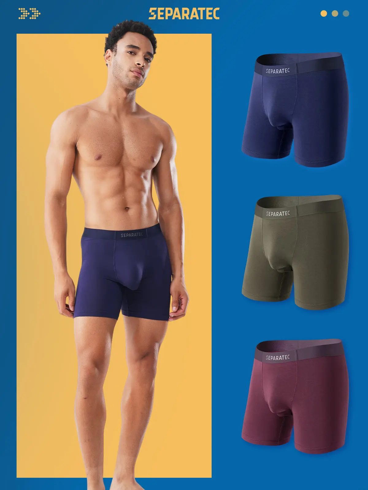 Separatec Men's Dual Pouch Boxer Briefs 3 Pack - 6.5in Bamboo Fiber with Spandex Underwear, Classic Fly, Natural, Basic Plain Black*3, Breathable, Soft, Moisture-Wicking, Machine-Washable All-Season Dailywear